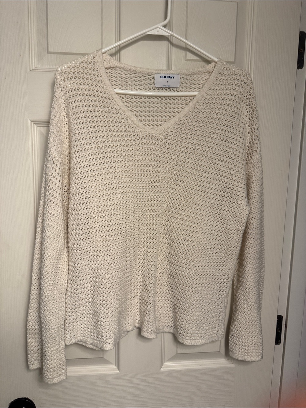 Old Navy Cream Open-Knit V-Neck Sweater